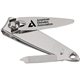 aerial view a silver nail clipper with foldout nail file, image 1 of 2