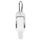 aerial view a clear 10 ml. antibacterial hand sanitizer spray pump bottle with carabiner clip cap(photoimage full color), image 1 of 7