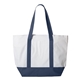 aerial view a white/ navy liberty bags bay view giant zippered tote bag, image 1 of 3