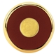 aerial view a brass-plated trim & burgundy leather zinc leather round brass coaster weight coasters with multiple color choices, image 1 of 2