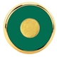 aerial view a brass-plated trim & green leather zinc leather round brass coaster weight coasters with multiple color choices, image 1 of 2