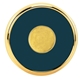aerial view a brass-plated trim & navy leather zinc leather round brass coaster weight coasters with multiple color choices, image 1 of 2