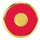 aerial view a brass-plated trim & red leather zinc leather round brass coaster weight coasters with multiple color choices, image 1 of 2