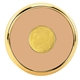 aerial view a brass-plated trim & tan leather zinc leather round brass coaster weight coasters with multiple color choices, image 1 of 2