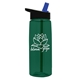 aerial view a transparent dark green bottle & black with blue spout lid 26 oz flair tritan water bottle with flip straw lid, image 1 of 3