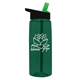 aerial view a transparent dark green bottle & black with green spout lid 26 oz flair tritan water bottle with flip straw lid, image 1 of 3
