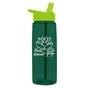 aerial view a transparent dark green bottle & lime green lid 26 oz flair tritan water bottle with flip straw lid, image 1 of 3