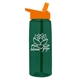 aerial view a transparent dark green bottle & orange lid 26 oz flair tritan water bottle with flip straw lid, image 1 of 3