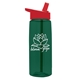 aerial view a transparent dark green bottle & red lid 26 oz flair tritan water bottle with flip straw lid, image 1 of 3