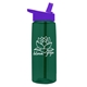 aerial view a transparent dark green bottle & violet lid 26 oz flair tritan water bottle with flip straw lid, image 1 of 3