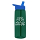 aerial view a transparent dark green bottle & royal blue lid 26 oz flair tritan water bottle with flip straw lid, image 1 of 3