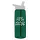 aerial view a transparent dark green bottle & white lid 26 oz flair tritan water bottle with flip straw lid, image 1 of 3