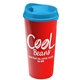a cyan lid & red cup the roadmaster - 20 oz travel tumbler with auto sip lid