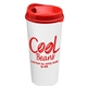 aerial view a red lid & white cup the roadmaster - 20 oz travel tumbler with auto sip lid, image 1 of 2