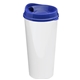 aerial view a royal blue lid & white cup the roadmaster - 20 oz travel tumbler with auto sip lid, image 1 of 2