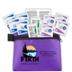 a purple 10 piece antiseptic first aid kit in zipper pouch