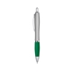 aerial view a silver with green satin curvy click ballpoint pen - promotional pens, image 1 of 3