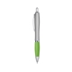 aerial view a silver with lime green satin curvy click ballpoint pen - promotional pens, image 1 of 3