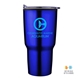 aerial view a blue 30 oz stainless steel tumbler with plastic liner, image 1 of 2