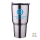 aerial view a silver 30 oz stainless steel tumbler with plastic liner, image 1 of 3