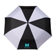 aerial view a black/white 42 recycled folding auto open umbrella, image 1 of 6