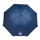 aerial view a navy 58 recycled golf umbrella with wooden handle, image 1 of 7