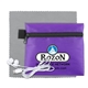 a purple ziptune plus mobile tech earbud kit with microfiber cleaning cloth in zipper pack components inserted into polyester zipper kit