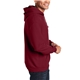 aerial view a cardinal red gildan 50/50 adult heavy blend(tm) hooded sweatshirt, image 2 of 2