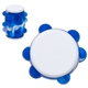 aerial view a blue/white push pop spinning top, image 1 of 2