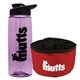 a t lilac bottle & black lid & red bowl the parched pup - 26 oz transparent tritan(tm) bottle folding dog bowl