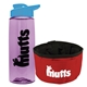 a t lilac bottle & cyan lid & red bowl the parched pup - 26 oz transparent tritan(tm) bottle folding dog bowl