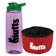 a t lilac bottle & green lid & red bowl the parched pup - 26 oz transparent tritan(tm) bottle folding dog bowl