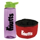 a t lilac bottle & lime green lid & red bowl the parched pup - 26 oz transparent tritan(tm) bottle folding dog bowl