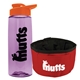 a t lilac bottle & orange lid & red bowl the parched pup - 26 oz transparent tritan(tm) bottle folding dog bowl