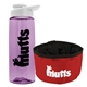 a t lilac bottle & white lid & red bowl the parched pup - 26 oz transparent tritan(tm) bottle folding dog bowl