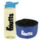 a t pastel yellow bottle & cyan lid & blue bowl the parched pup - 26 oz transparent tritan(tm) bottle folding dog bowl