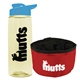 a t pastel yellow bottle & cyan lid & red bowl the parched pup - 26 oz transparent tritan(tm) bottle folding dog bowl