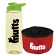 a t pastel yellow bottle & lime green lid & red bowl the parched pup - 26 oz transparent tritan(tm) bottle folding dog bowl