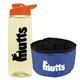 a t pastel yellow bottle & orange lid & blue bowl the parched pup - 26 oz transparent tritan(tm) bottle folding dog bowl