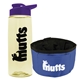 a t pastel yellow bottle & violet lid & blue bowl the parched pup - 26 oz transparent tritan(tm) bottle folding dog bowl