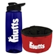 a t navy blue bottle & black lid & red bowl the parched pup - 26 oz transparent tritan(tm) bottle folding dog bowl