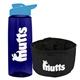 a t navy blue bottle & cyan lid & black bowl the parched pup - 26 oz transparent tritan(tm) bottle folding dog bowl