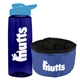 a t navy blue bottle & cyan lid & blue bowl the parched pup - 26 oz transparent tritan(tm) bottle folding dog bowl