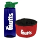 a t navy blue bottle & green lid & red bowl the parched pup - 26 oz transparent tritan(tm) bottle folding dog bowl