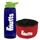 a t navy blue bottle & lime green lid & red bowl the parched pup - 26 oz transparent tritan(tm) bottle folding dog bowl