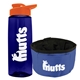 a t navy blue bottle & orange lid & blue bowl the parched pup - 26 oz transparent tritan(tm) bottle folding dog bowl