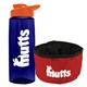 a t navy blue bottle & orange lid & red bowl the parched pup - 26 oz transparent tritan(tm) bottle folding dog bowl