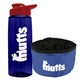 a t navy blue bottle & red lid & blue bowl the parched pup - 26 oz transparent tritan(tm) bottle folding dog bowl