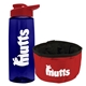 a t navy blue bottle & red lid & red bowl the parched pup - 26 oz transparent tritan(tm) bottle folding dog bowl