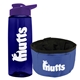 a t navy blue bottle & violet lid & blue bowl the parched pup - 26 oz transparent tritan(tm) bottle folding dog bowl